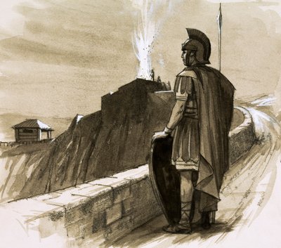 Romersk soldat som vaktar en gränsmur av English School