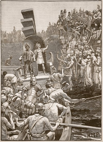 Romerska soldater lämnar Storbritannien, illustration från Cassells Illustrated History of England (sepiafoto) av English School