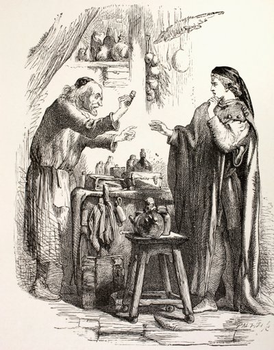 Romeo köper gift från apoteket, illustration från Romeo och Julia, från 