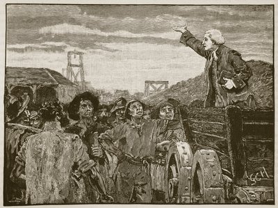 Rowland Hill predikar för colliers i Kingswood, illustration från Cassells Illustrated History of England (sepiafoto) av English School