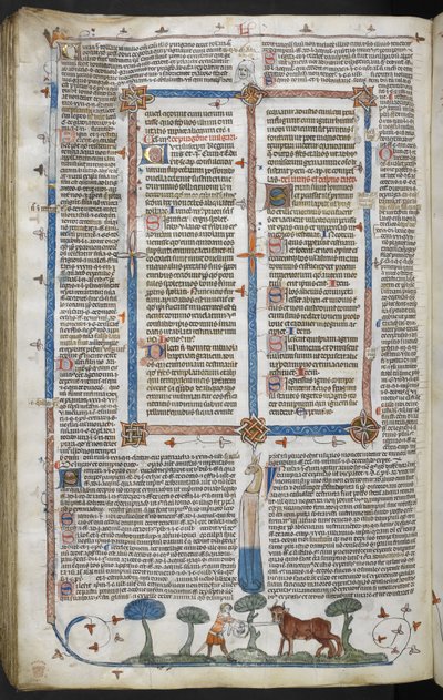 Royal 10 E IV fol. 294v Man attackerar en oxe, från Smithfield Decretals (Decretals of Gregory IX) c.1340 (vellum) av English School