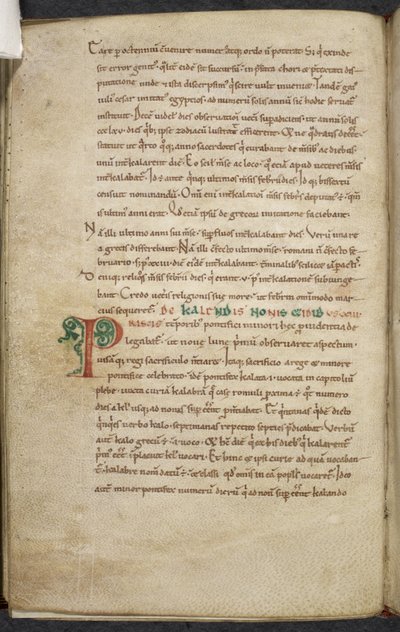 Royal 13. A.XI, f.47vInitial P.De temporum ratione.Bede the Venerable.Miscellany of computus and astronomi.11th century-12th century av English School