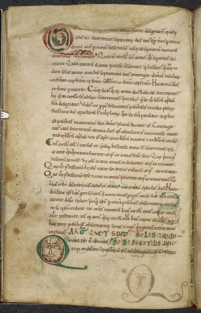 Royal 13. A.XI, f.79v Människoansikten i initialer, De temporum ratione, Bede den ärevördiga (vellum) av English School