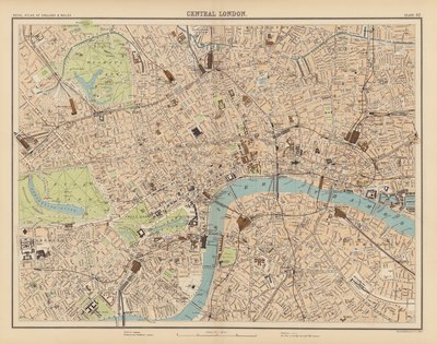 Royal Atlas, c 1900: Centrala London (färg litho) av English School