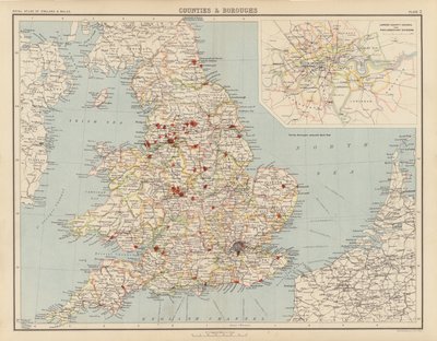 Royal Atlas, c 1900: Counties and Boroughs (färg litho) av English School