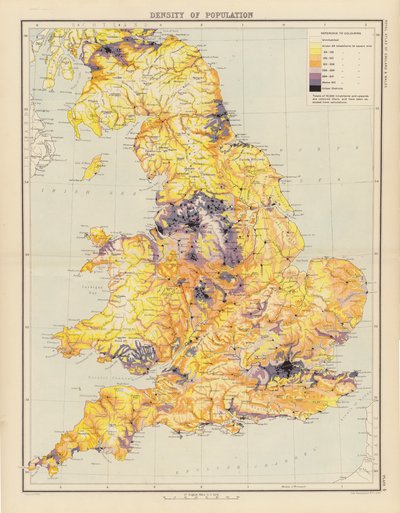 Royal Atlas, c 1900: Befolkningstäthet (färg litho) av English School