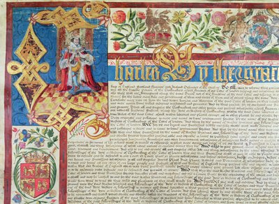 Royal Charter for the Company of Clothmakers in the Reign of Charles II (1630-85) (detalj) av English School