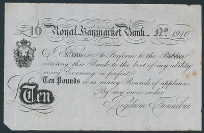 Royal Haymarket Bank, skämtteatralisk sedel av English School