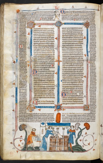 Royal MS 10 IV f.297v Badande ett pestoffer och marginaldekoration, illustration från 
