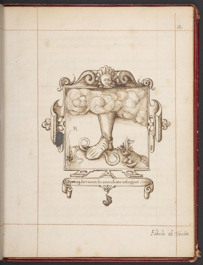 Royal MS 18 A XLVIII, fol. 12r, Emblem med latinskt motto från George Gascoines presentationsexemplar av Eremiten Hemetes av English School