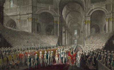 Kunglig procession i St Pauls Cathedral på St Georges Day, 1789 av English School
