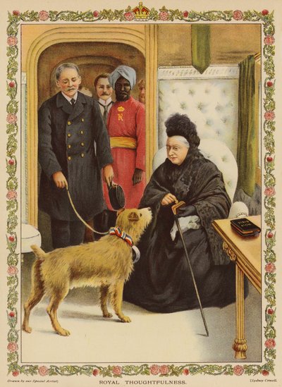 Royal Thoughtfulness - Drottning Victoria på Paddington Station, gör en donation till välgörenhet (chromolitho) av English School
