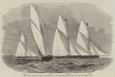 Royal Yacht Squadron Regatta, Matchen om Hennes Majestäts Cup, den första tacklingen av Old Castle Point (gravyr) av English School