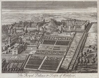 Kungliga palatset och staden Windsor, Berkshire (gravyr) av English School