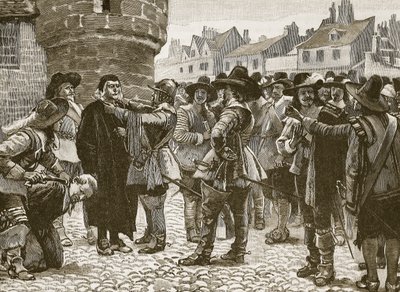 Royalistiska plottrar i Salisbury som förolämpar sheriffen, illustration från Cassells Illustrated History of England (sepiafoto) av English School