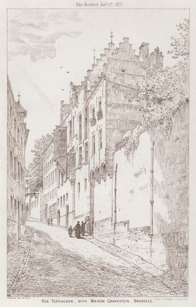 Rue Terracken, med Maison Gravestein, Bryssel (gravyr) av English School