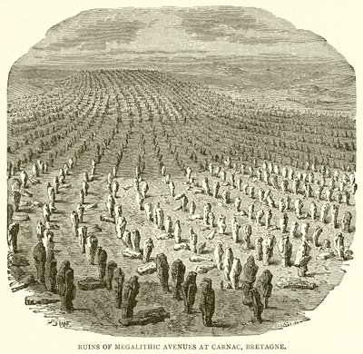 Ruinerna av megalitiska avenyer i Carnac, Bretagne av English School