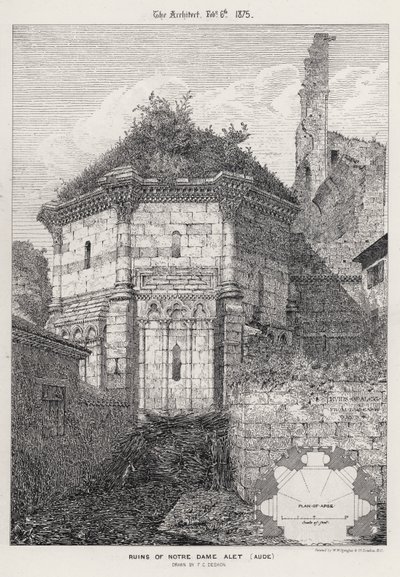Ruinerna av Notre Dame Alet, Aude (gravyr) av English School