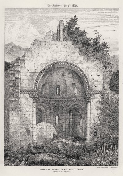 Ruinerna av Notre Dame Alet, Aude (gravyr) av English School