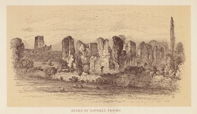 Ruinerna av Sopwell Priory (färglitografi) av English School