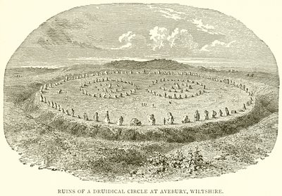 Ruinerna av en druidisk cirkel i Avebury, Wiltshire av English School