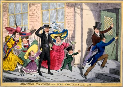 Springer till täcket med Bore Family in Full Cry, c.1830 (handfärgad gravyr) av English School