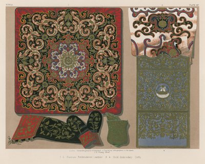 Ryskt broderat läder, guldbroderi, Korfu (chromolitho) av English School