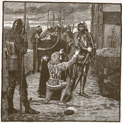 Rutland bönfaller Clifford att skona sitt liv, illustration från Cassells Illustrated History of England (sepiafoto) av English School