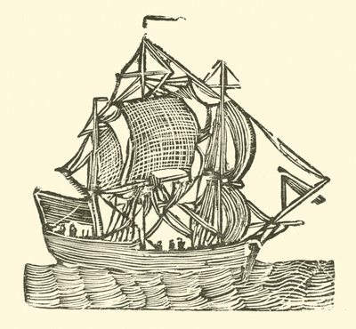 Segelfartyg (träsnitt) av English School