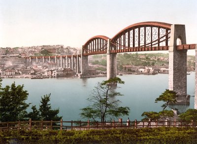 Saltash Bridge, Plymouth (handfärgat foto) av English School