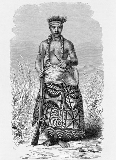 Samoansk krigare i tapakläder, från 