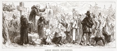 Samson Selling Indulgences, illustration från The History of Protestantism av James Aitken Wylie (1808-1890), pub. 1878 av English School