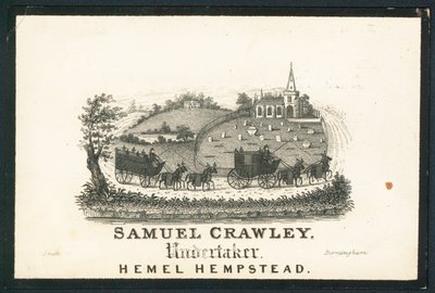 Samuel Crawley, begravningsentreprenör, byteskort av English School