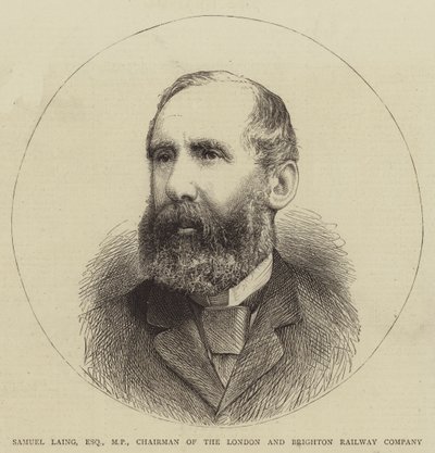 Samuel Laing, Esquire, MP, ordförande för London and Brighton Railway Company (gravyr) av English School