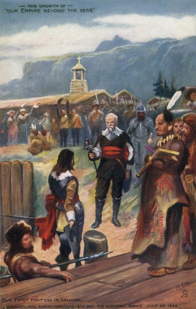 Samuel de Champlain överlämnade Quebec till amiral Kirke, 20 juli 1629 av English School