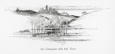 San Gimignano delle belle Torre (litografi) av English School