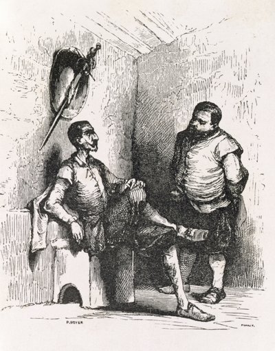 Sancho: Jag borde skapa en sällsynt hyresvärd, illustration från akt II, scen I av Don Quijote i England. En komedi, graverad av P. Soyer av English School