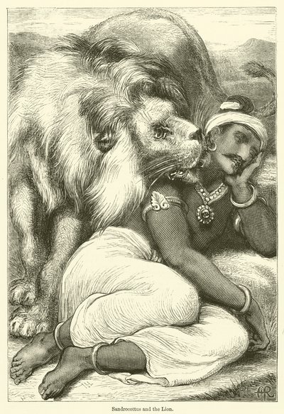 Sandrocottus och lejonet (gravyr) av English School