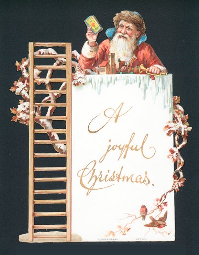 Tomte och leksaker, julkort av English School