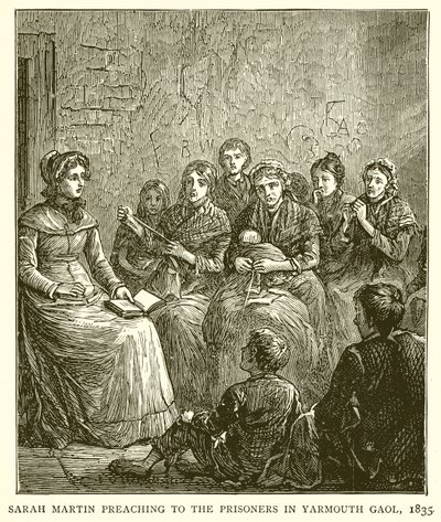 Sarah Martin predikar för fångarna i Yarmouth fängelse, 1835 av English School
