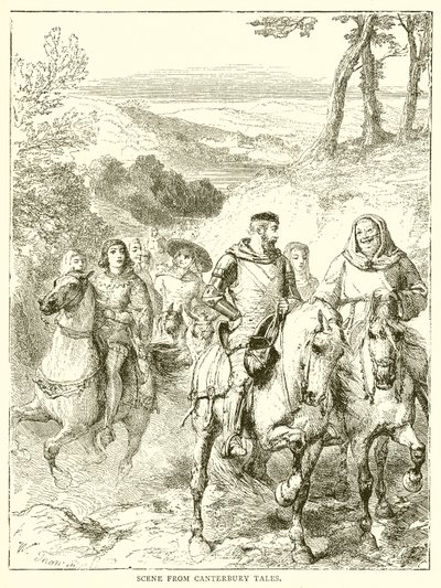 Scen från Canterbury Tales av English School