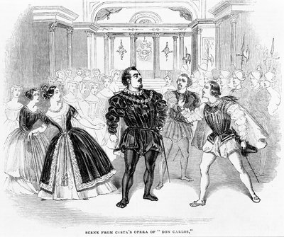 Scen från Costas Opera av Don Carlos, 1844 av English School