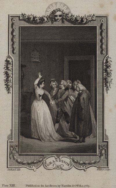 Scen från The History of Sir Charles Grandison, av Samuel Richardson av English School