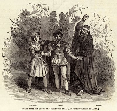 Scen från Operan av "Guillaume Tell," på Covent Garden Theatre (gravyr) av English School