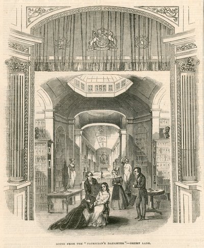 Scen från pjäsen The Patricians Daughter, Drury Lane Theatre, London av English School
