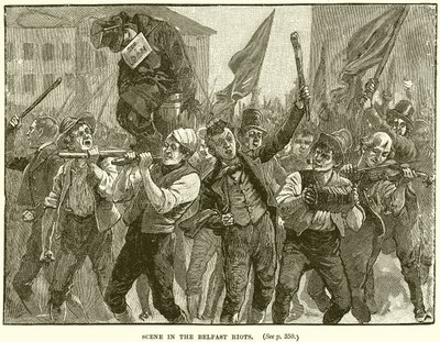 Scen i Belfast Riots av English School
