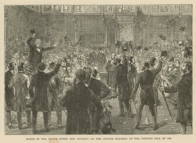 Scen i underhuset efter splittringen vid den andra behandlingen av 1866 års reformproposition av English School
