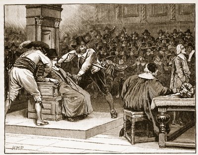 Scen i underhuset: talaren tvingades, illustration från Cassells Illustrated History of England (sepiafoto) av English School
