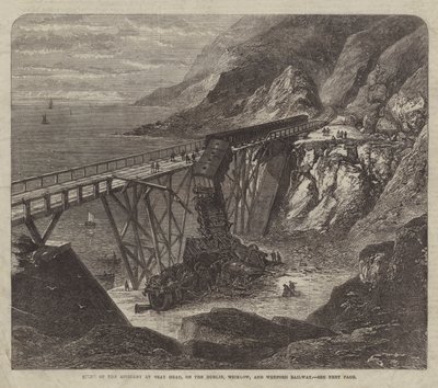 Scenen för olyckan vid Bray Head, på Dublin, Wicklow och Wexford Railway (gravyr) av English School