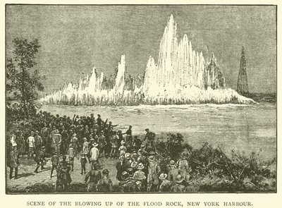 Scen för sprängningen av Flood Rock, New York Harbor (gravyr) av English School